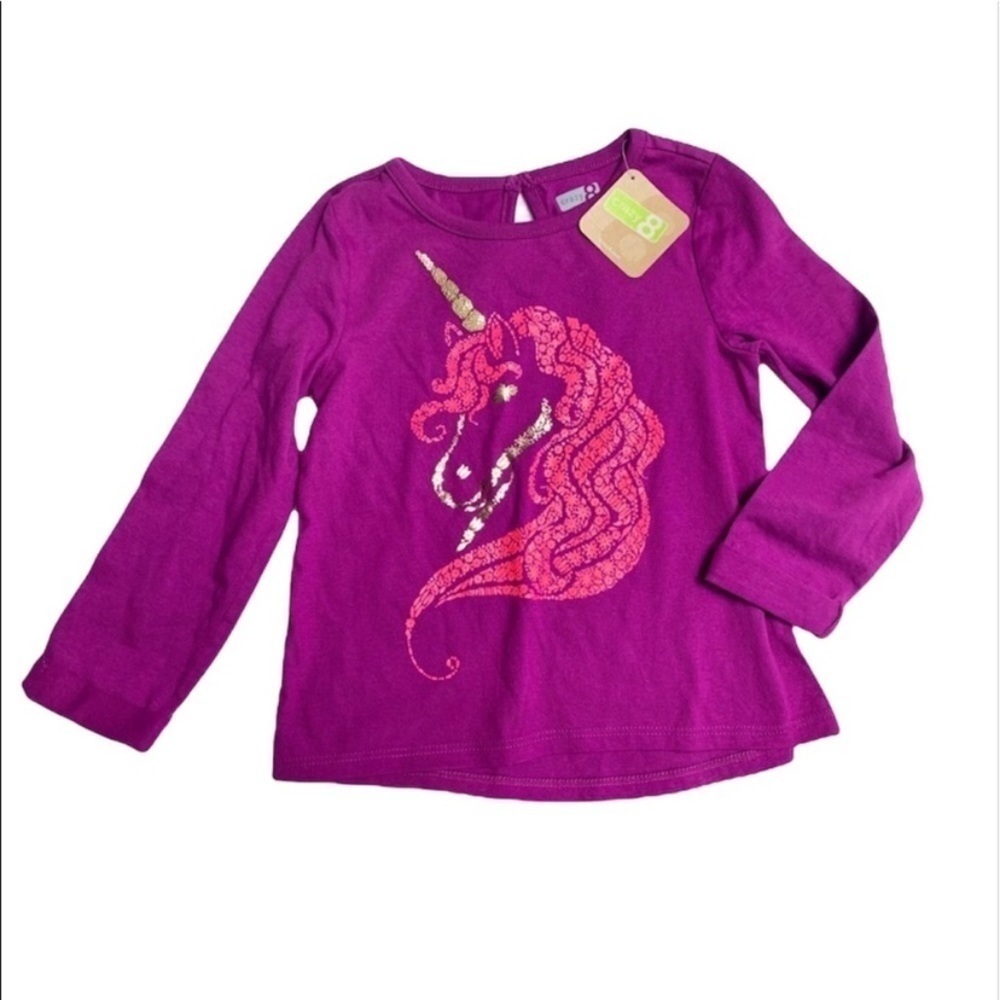 New Crazy 8 Baby Girl Tee Shirt Unicorn Long Sleeves Purple 6-9  mos